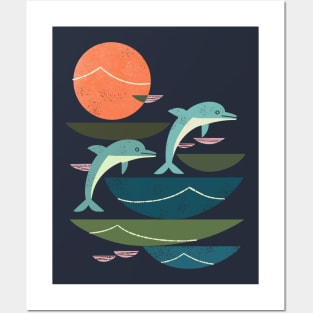 Sunset Dolphins Posters and Art